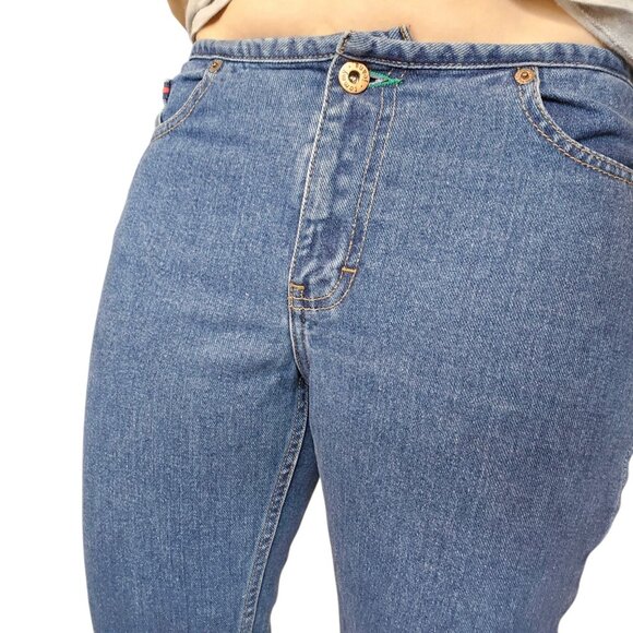 Y2K Tommy Hilfiger Low Rise‎ Flare Jeans Sz 7 Inseam 31 Preppy W Logo Front Back - Picture 10 of 12